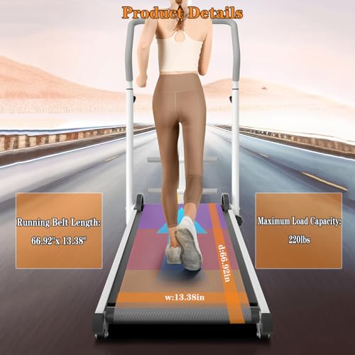 Compact Manual Treadmill with Incline & Handle Bar - Portable Folding Walking Pad for Home, Ideal for Small Spaces, Non-Electric for Kids