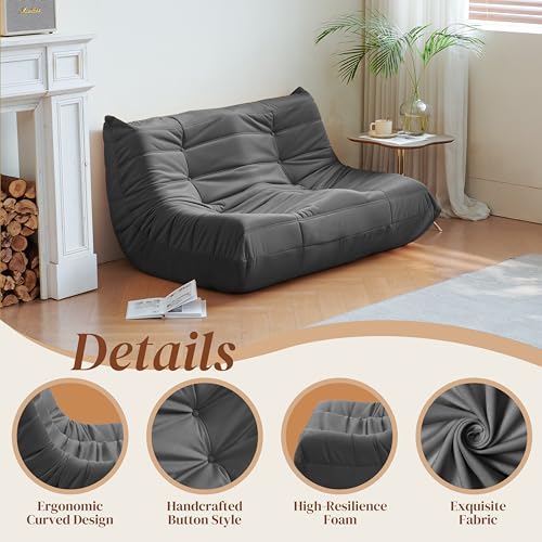 Bean Bag Chair for Adults - Suede & Microfiber Fireside Floor Chair, Comfortable Corner Lounge Sofa for Living Room, Bedroom, Office (3-Seater, Beige)
