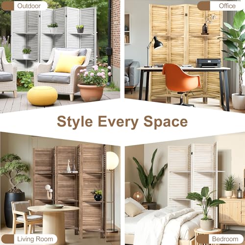 Osparple Room Divider with Shelves 6 Panel Wooden Folding Room Dividers Privacy Screen Wall Divider for Room Separation for Office and Apartment
