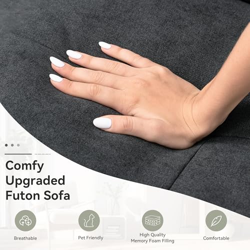Faux Leather Futon Sofa Bed,Convertible Futon Couch,Memory Foam Loveseat Sleeper Sofa,Small Splitback Modern Folding Couch for Living Room,Office
