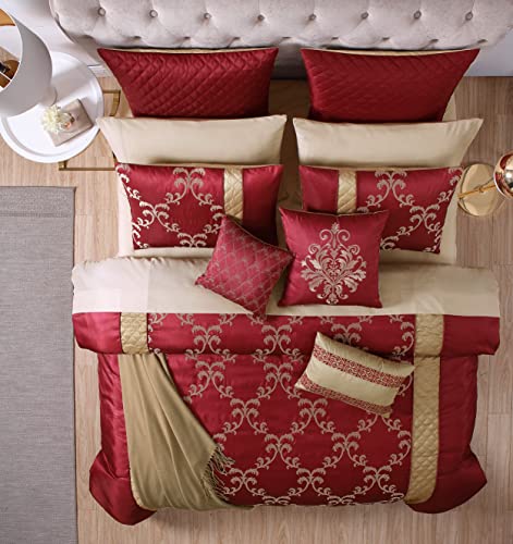 Riverbrook Home 100% Polyester Comforter Set, Queen, Hillcrest - Ivory/Gold, 9 Piece Set