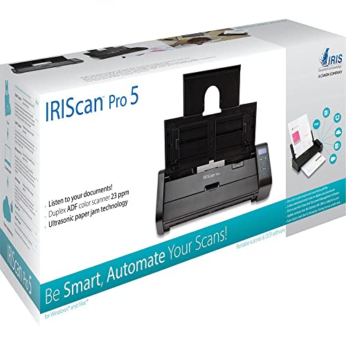 IRIScan Pro 5 Color Portable Duplex Document Scanner, Auto Document Feeder (ADF) 20Pages, Ultra Speed 20PPM, 1 Click scan to PDF