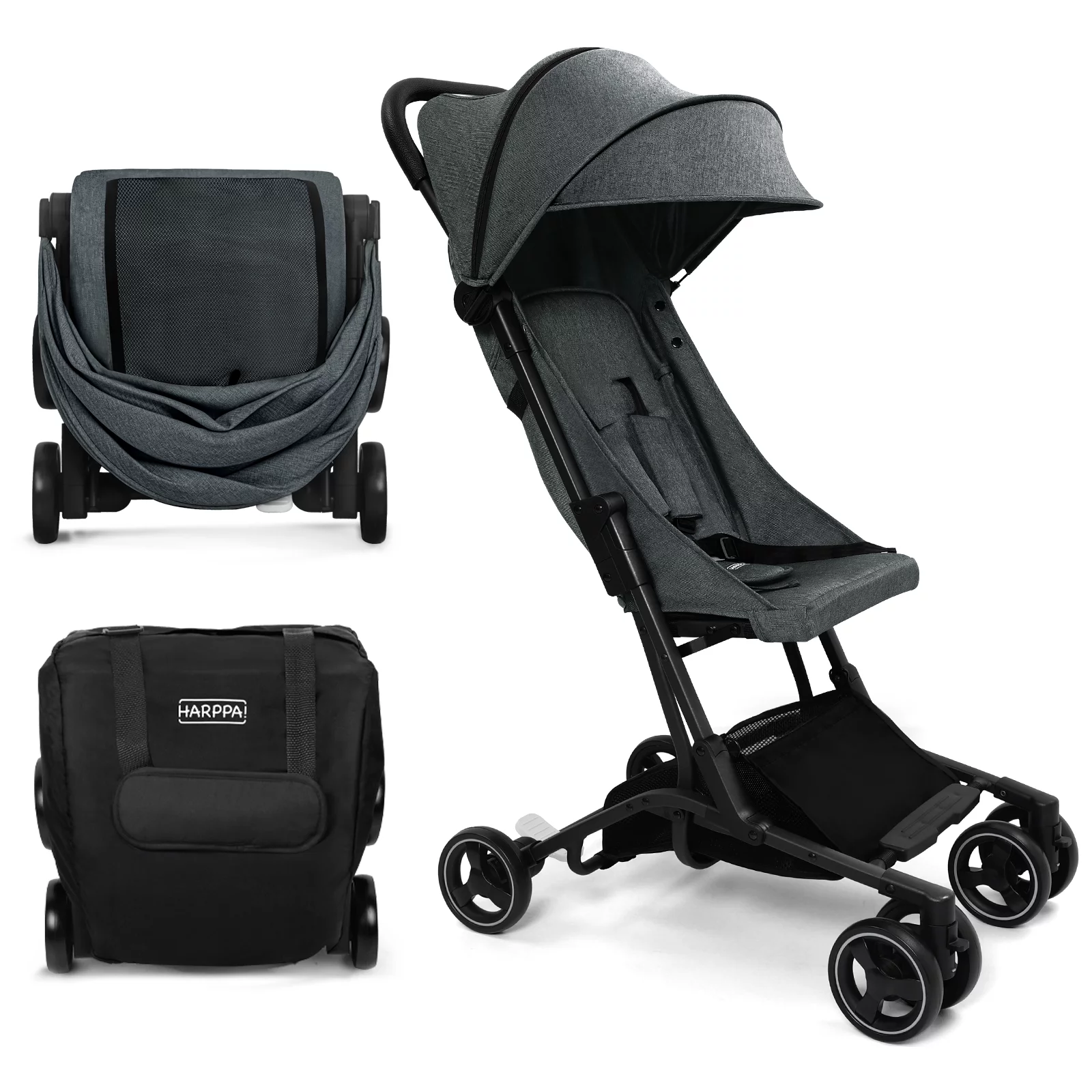 HARPPA Lightweight Travel Stroller, Compact Umbrella Stroller for Babies, Easy Folding, Black