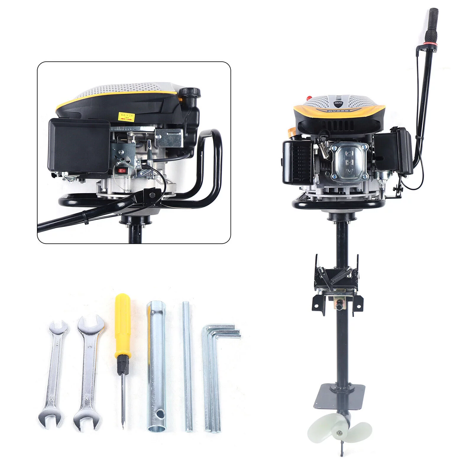 Loyalheartdy 9.0HP 4 Stroke Outboard Motor Engine, 225CC Heavy Duty Inflatable Fishing Boat TCI Gasoline Engine Air Cooling System
