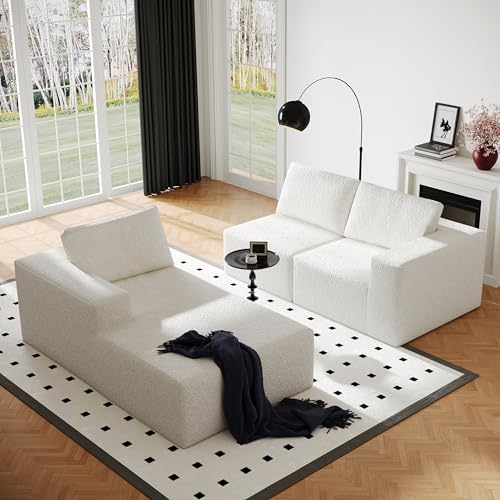 108" Cloud Modular Sectional Couch with L-Shape Chaise, Modern Sectional Sofa with Deep Seat Couch, Ultra Soft Knit Fabric Couches for Living Room