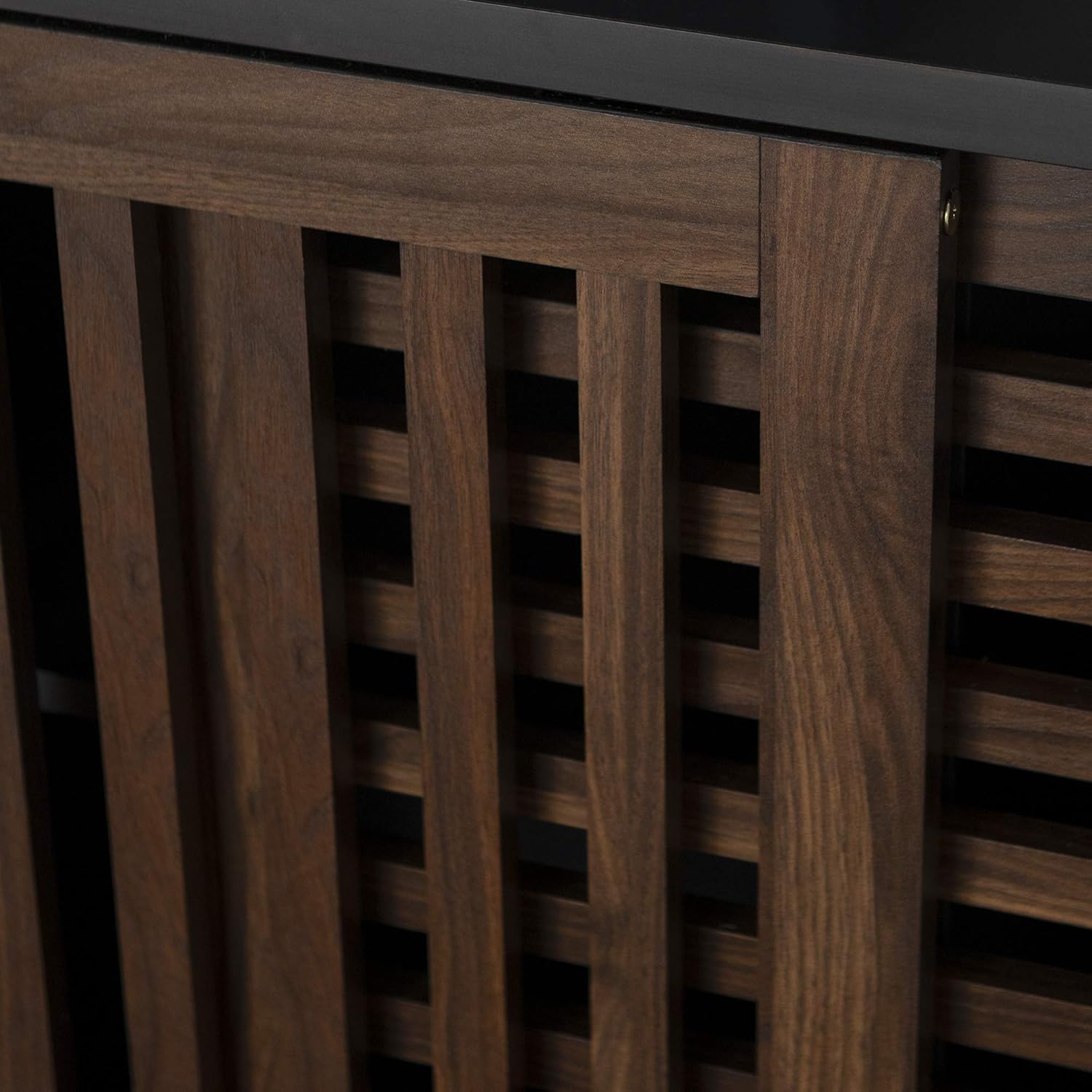 Walker Edison Mid Century Modern Buffet Entryway Cabinet Doors Kitchen Dining Room Storage Living Room, 36 Inch, Black and Dark Walnut