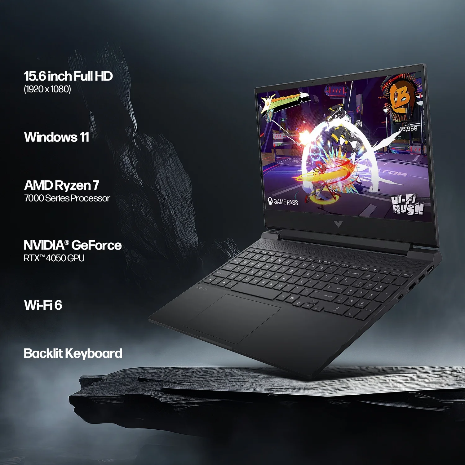 HP Victus 15.6" FHD 144Hz Gaming Laptop - AMD Ryzen 7 7445HS, 64GB RAM, NVIDIA RTX 4050 GPU, 2TB SSD, Backlit Keyboard, Wi-Fi 6E