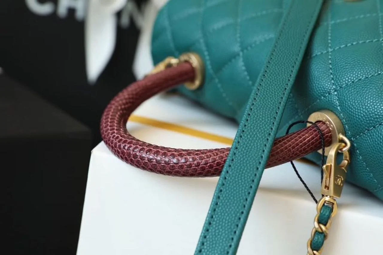 Chanel Medium Flap Bag With Top Handle Teal For Women, Womens Handbags, Shoulder And Crossbody Bags 9in/23cm A92990