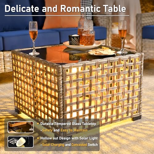 6 Piece Patio Furniture Sets with Fire Pit Table,Outdoor Wicker Furniture Set