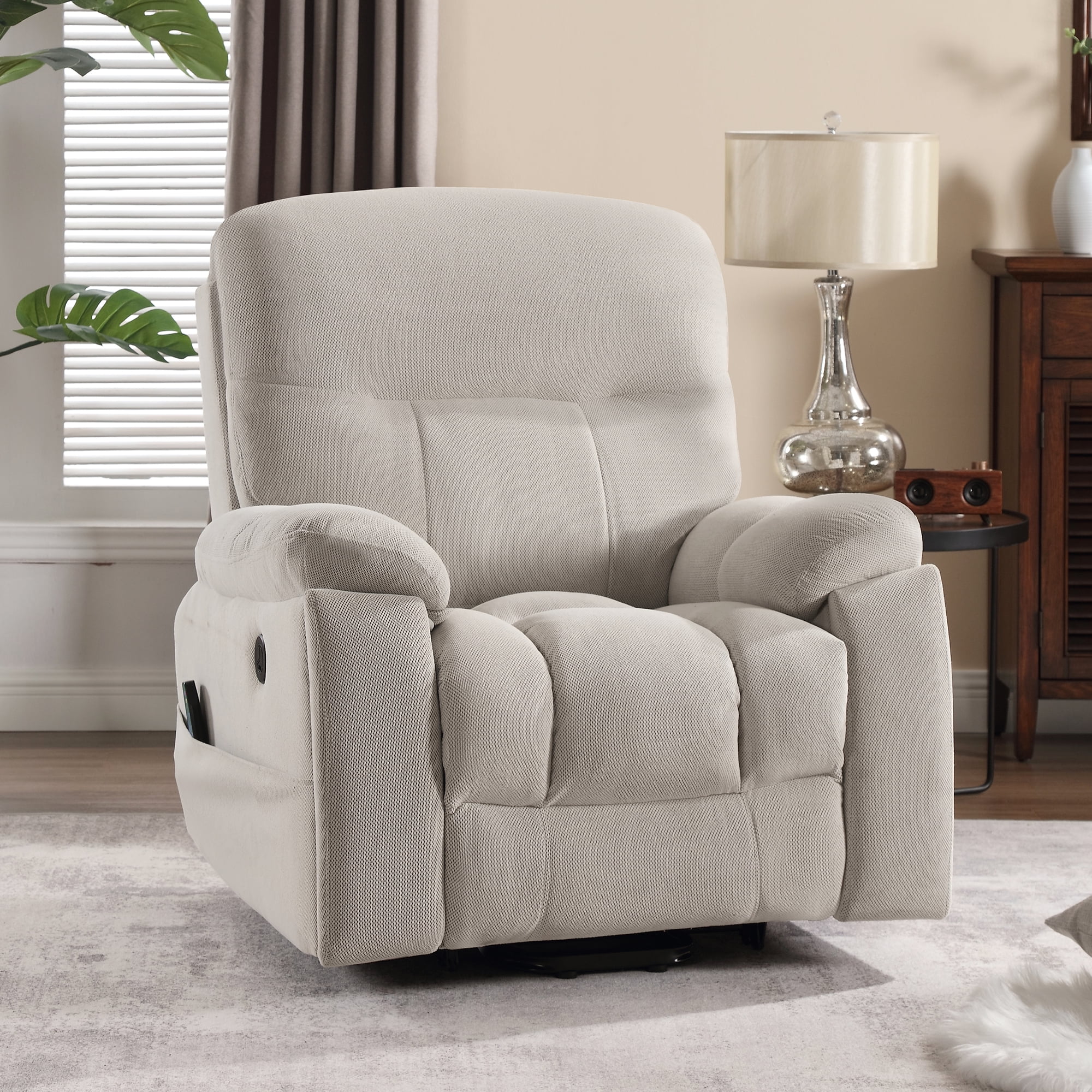 Kbest Large Power Lift Recliner Chair with Massage and Heat for Elderly, Overstuffed Wide Recliners, Heavy Duty Reclining with USB Ports