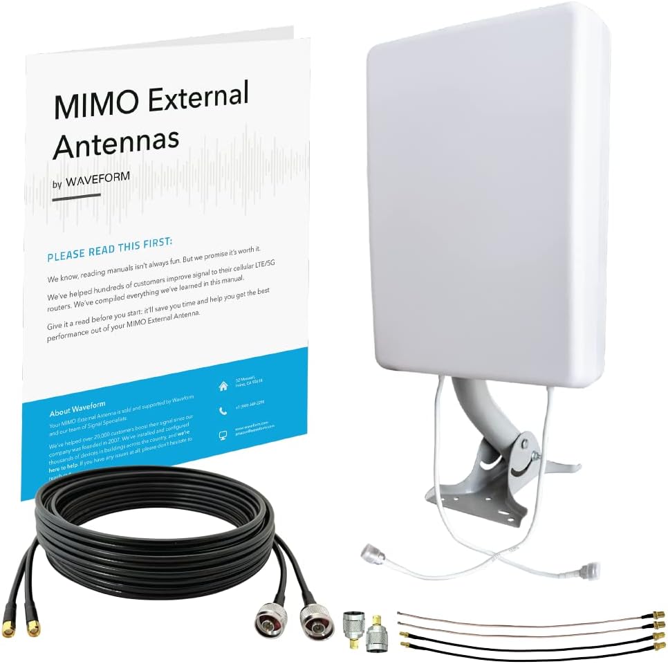 MIMO Panel Antenna Kit by Waveform | +9 dBi Gain | 600-2700 MHz | for 3G, 4G LTE, 5G Modems, Routers, & Cell Boosters | TS9, SMA