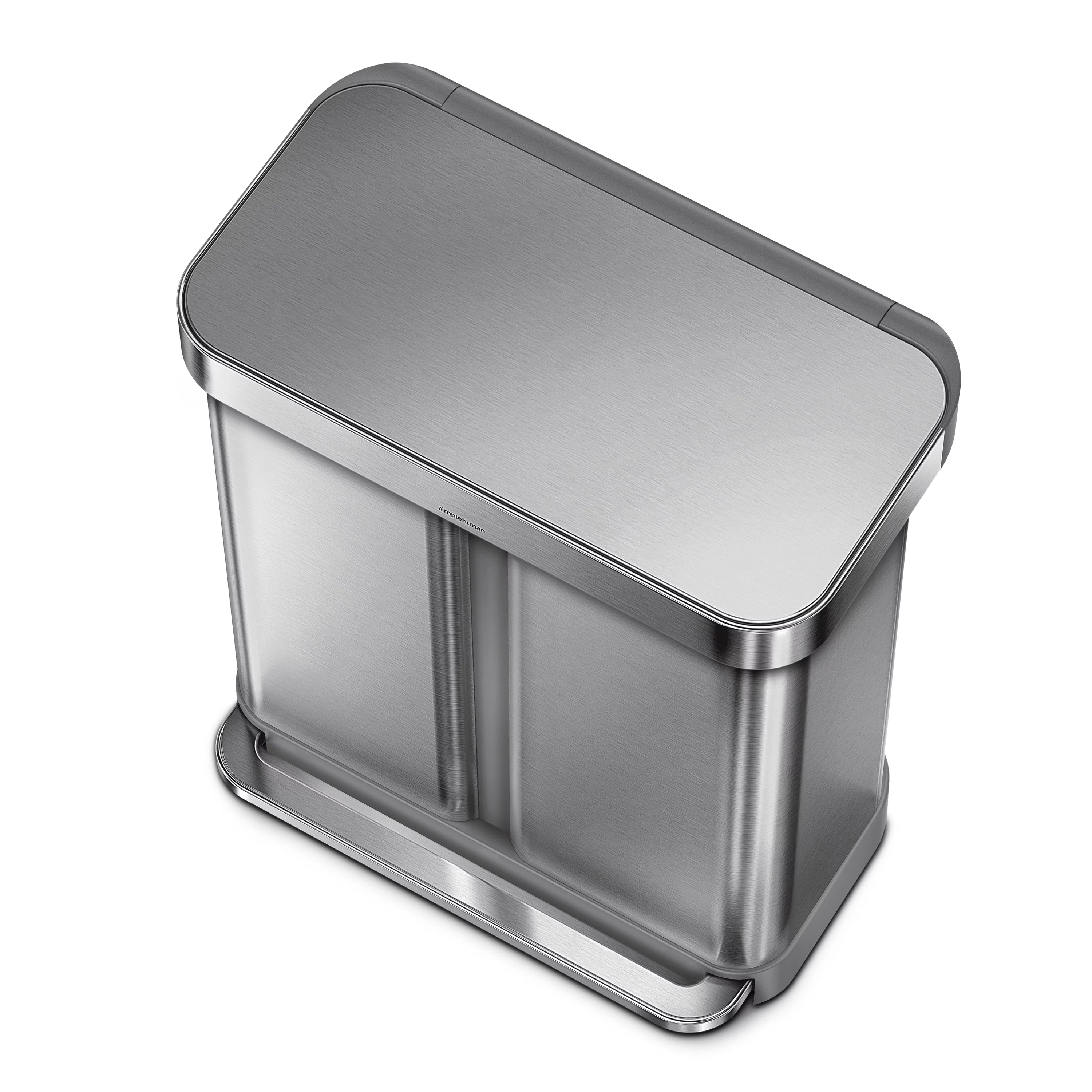 simplehuman 58 Liter / 15.3 gal Stainless Steel Dual Compartment Recycler Kitchen Step Trash Can, Brushed Stainless Steel - Radiant Selections