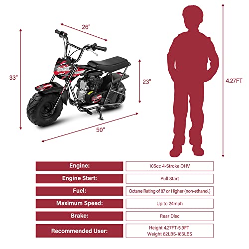 Oryxearth Mini Dirt Bike for Kids, 105CC 4-Stroke Kid Gas Powered Off-Road Pocket Pit Trail Motorcycle W/EPA Approved