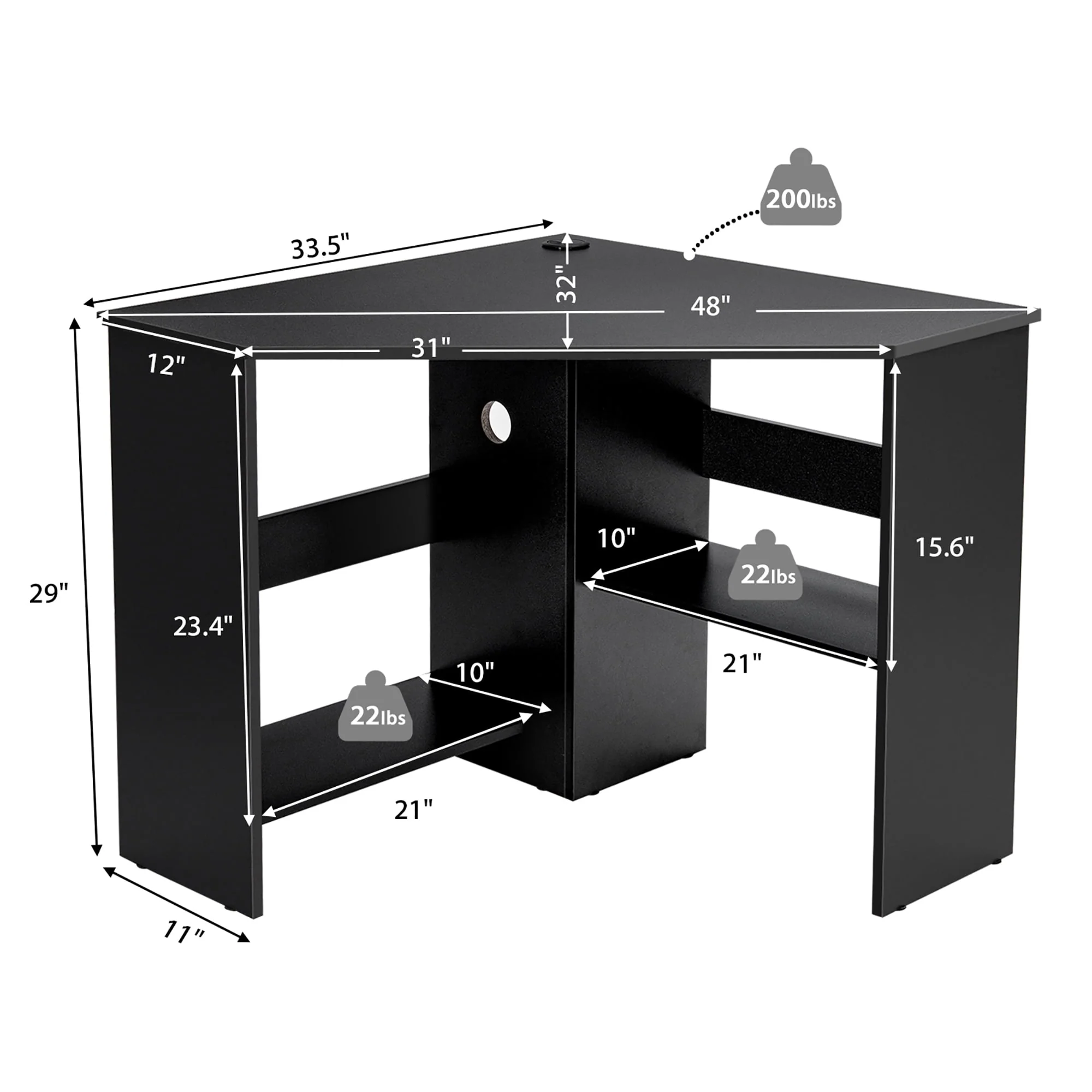 Costway Corner Computer Desk Triangle Writing Workstation w/Storage Shelf Rustic