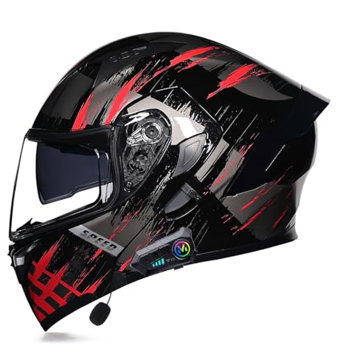 Adults Bluetooth Motorcycle Helmet Full Face Sun Visors Modular Helmets Flip up Motorbike Sport Offroad Mountain Lightweight Helmet for Men Women