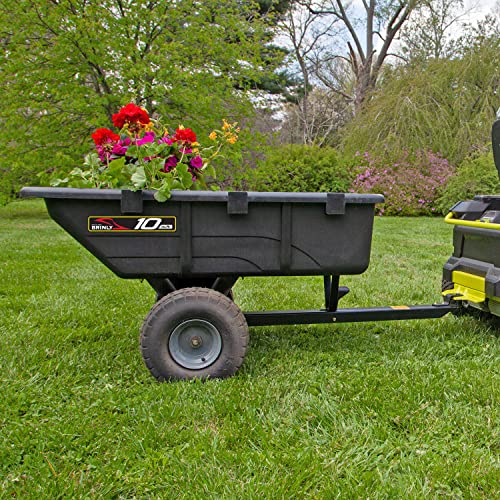 Brinly 10 cu.ft. 650lb Heavy Duty Tow-Behind Poly Utility Cart & Dump Trailer with Magnetic Hitch Pin & Compression Molded Bed