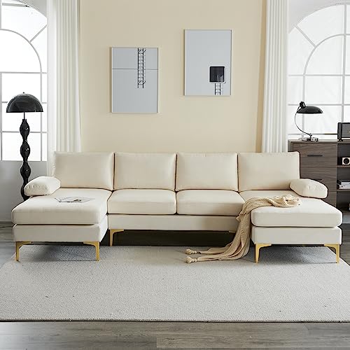 Karl home Convertible Sectional Sofa 110" U-Shape Sofa Couch 4-Seat Couch with Chaise ChenilleFabric Upholstered for Living Room, Apartment, Office
