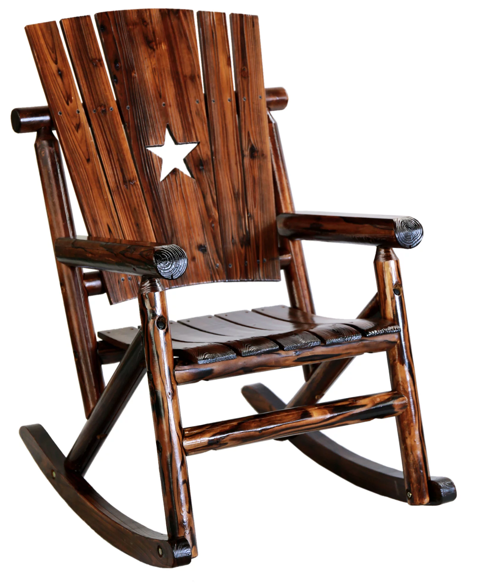 Leigh Country TX 93615 Char-Log Adult Wood Outdoor Rocker with Star Cutout - Brown
