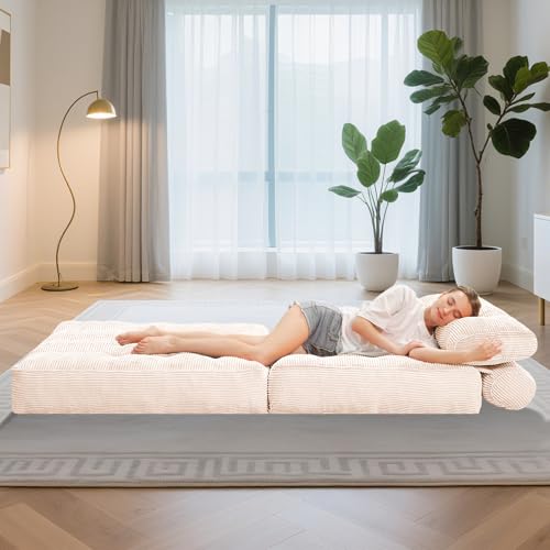 HABUTWAY Folding Sofa Bed, Convertible Sleeper Chair Bed w/Dual-Pillow & Handle, Foldable Floor Sofa Lounge w/Back Support for Living Room, Bedroom