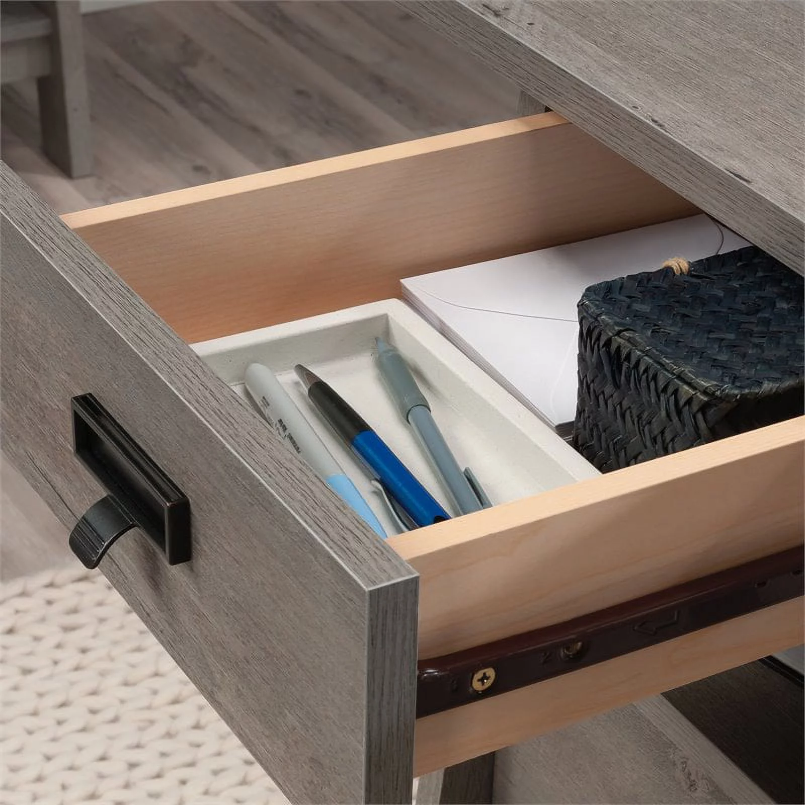 Sauder Trestle Executive Desk with Drawers, Mystic Oak Finish
