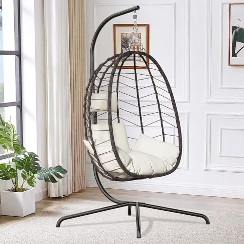Hanging Egg Chair with Stand, Swinging Egg Chair Outdoor Indoor, Hanging Basket Chair with Cushion