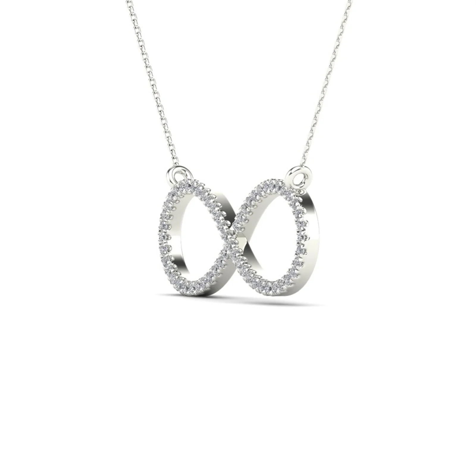 Anygolds 14K Real Solid Gold 0.18ctw Diamond Infinity Necklace Minimalist Pendant Chain Necklace - MNC0064W White Gold
