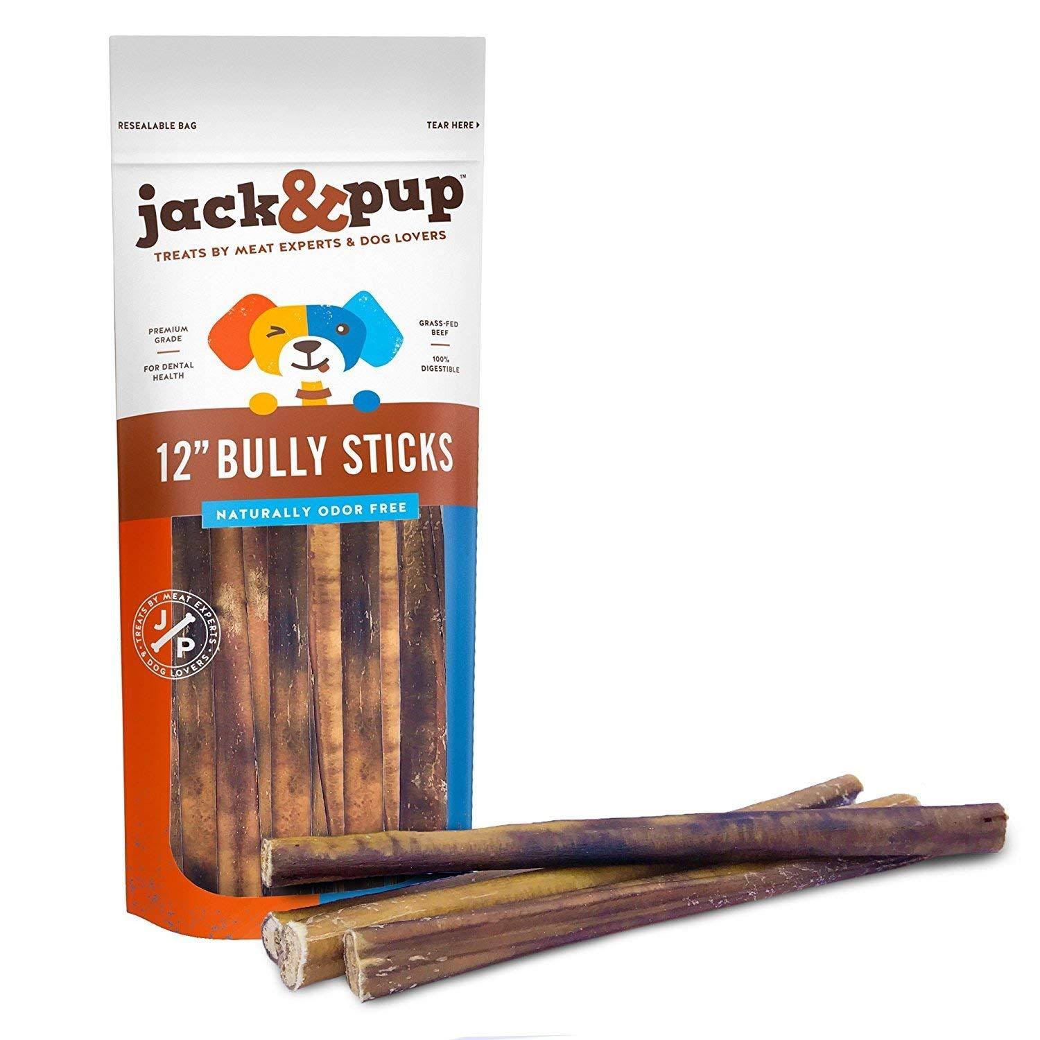 Jack and Pup 12-Inch Premium Grade Odor Free Thick Bully Sticks Dog Treats (10 - Megean