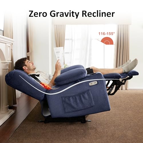 MCombo Zero Gravity Power Recliner Chair with Heat and Vibration Massage, Reclining Chair with USB & Type C Ports, Cup Holders for Living Room