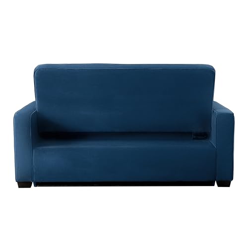 Serta Ainsley 72.6" Convertible Sleeper Sofa, Queen Size, Dreamcoil Comfort, Soft Velvet Fabric, Navy