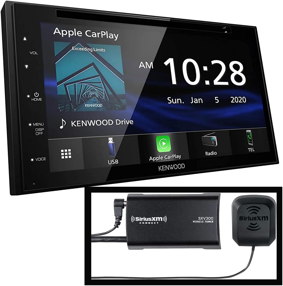 Kenwood DDX57S 6.8" Digital Media Receiver with Apple CarPlay and Android Auto | Plus SiriusXM SXV300v1 Connect Vehicle Tuner Kit for Satellite Radio