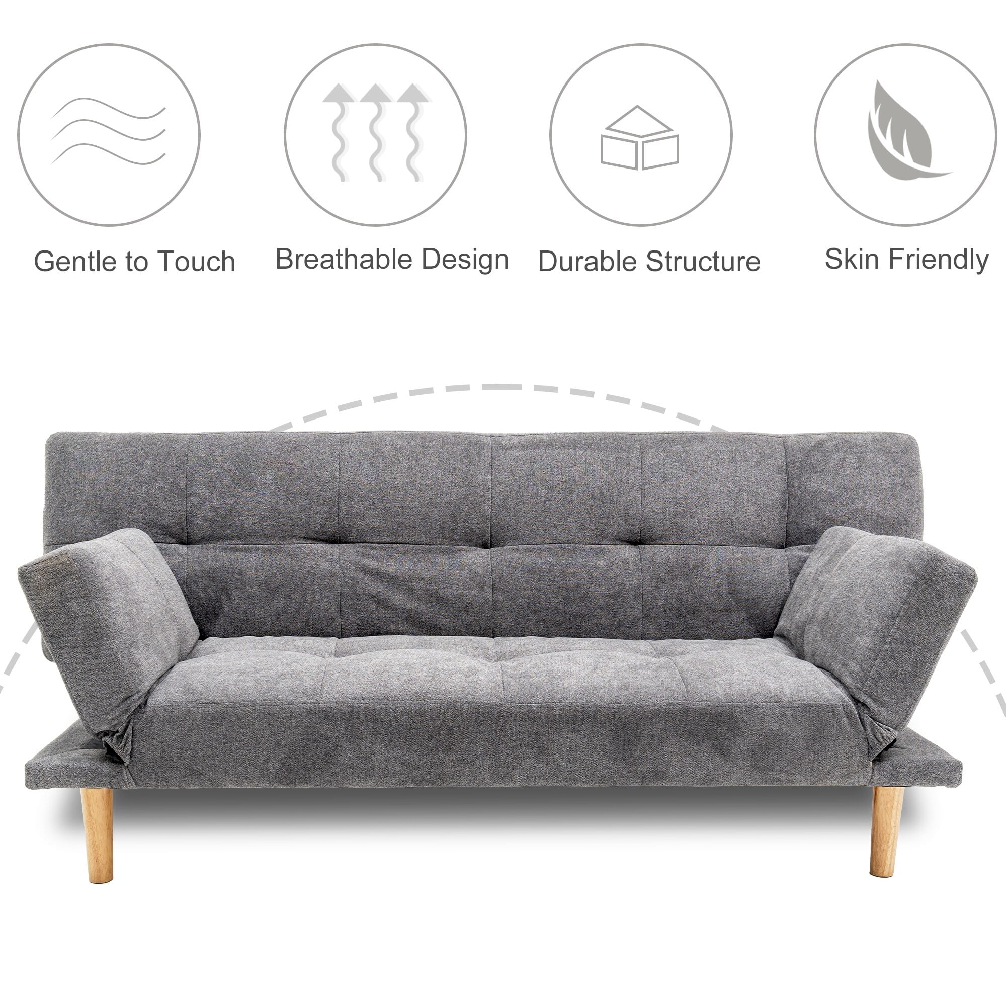 Modern Sofa Bed Linen Tufted Back Convertible Futon Sleeper