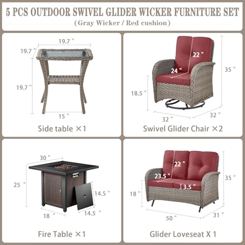 Patio Wicker Chairs Swivel Rocker - Outdoor Swivel Rocking Chairs Set of 2 with Rattan Side Table