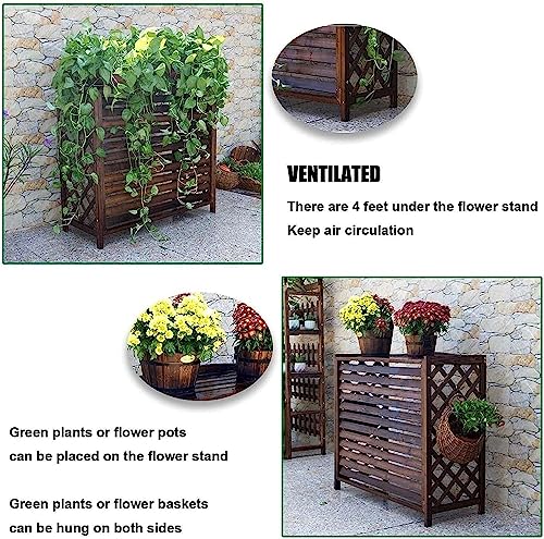 Outdoor Wooden Air Conditioner Cover with Plant Stand, Shutters Air Conditioner Shelf, Stylish Hideaway for AC Units - Smart Home Appliances