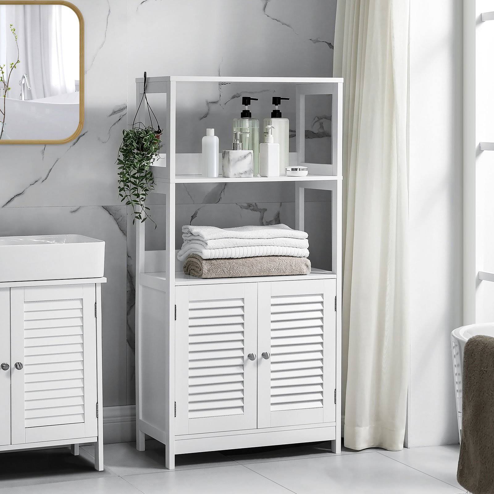 VASAGLE Bathroom Tall Cabinet, White, Freestanding Linen Tower