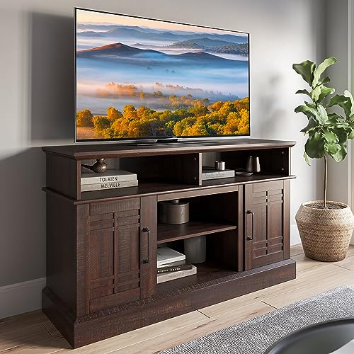 BELLEZE Modern 48" Farmhouse Wood TV Stand & Media Entertainment Center Console Table for TVs up to 50 Inch with Open Storage Shelves & Cabinets