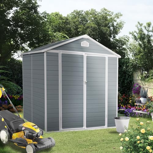 8x6ft Resin Outdoor Storage Shed with Door & Lock Perfect to Store Patio Furniture for Backyard Garden Patio Lawn,Grey
