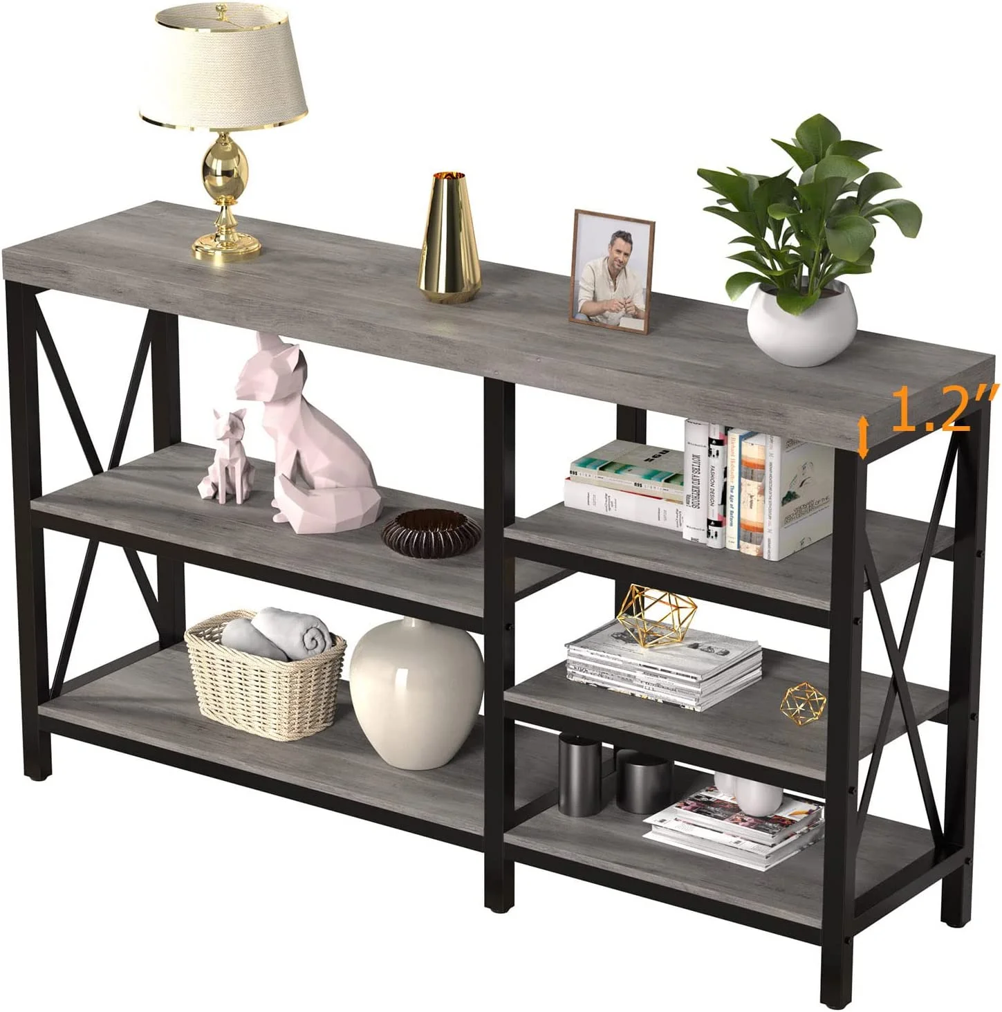 Duerer 5-Tier Console Table for Entryway, Industrial Sofa Table Narrow Storage Shelves for Living Room, Hallway, Gray