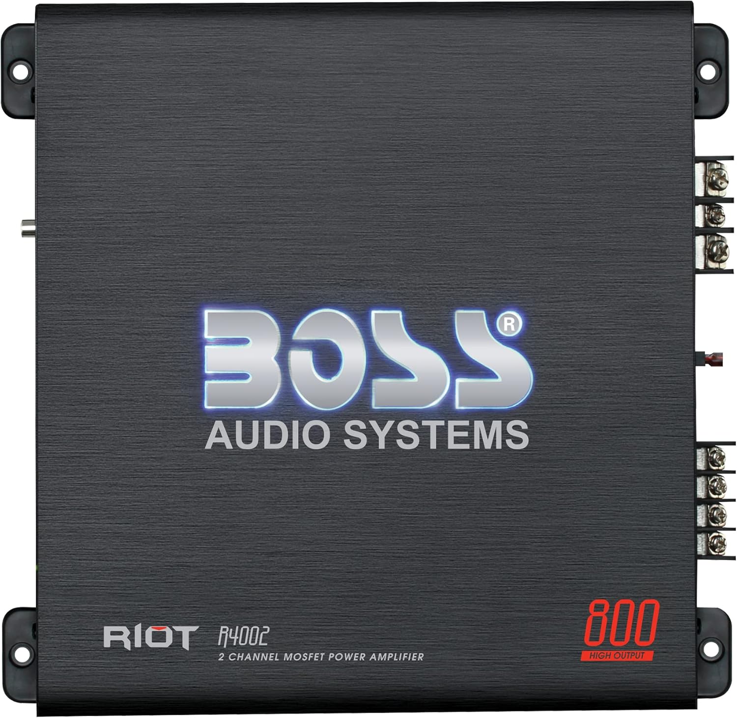 BOSS Audio Systems R3002 Riot Series Car Audio Amplifier - 600 High Output, 2 Channel, 2/8 Ohm, High/Low Level Inputs, High/Low Pass Crossover
