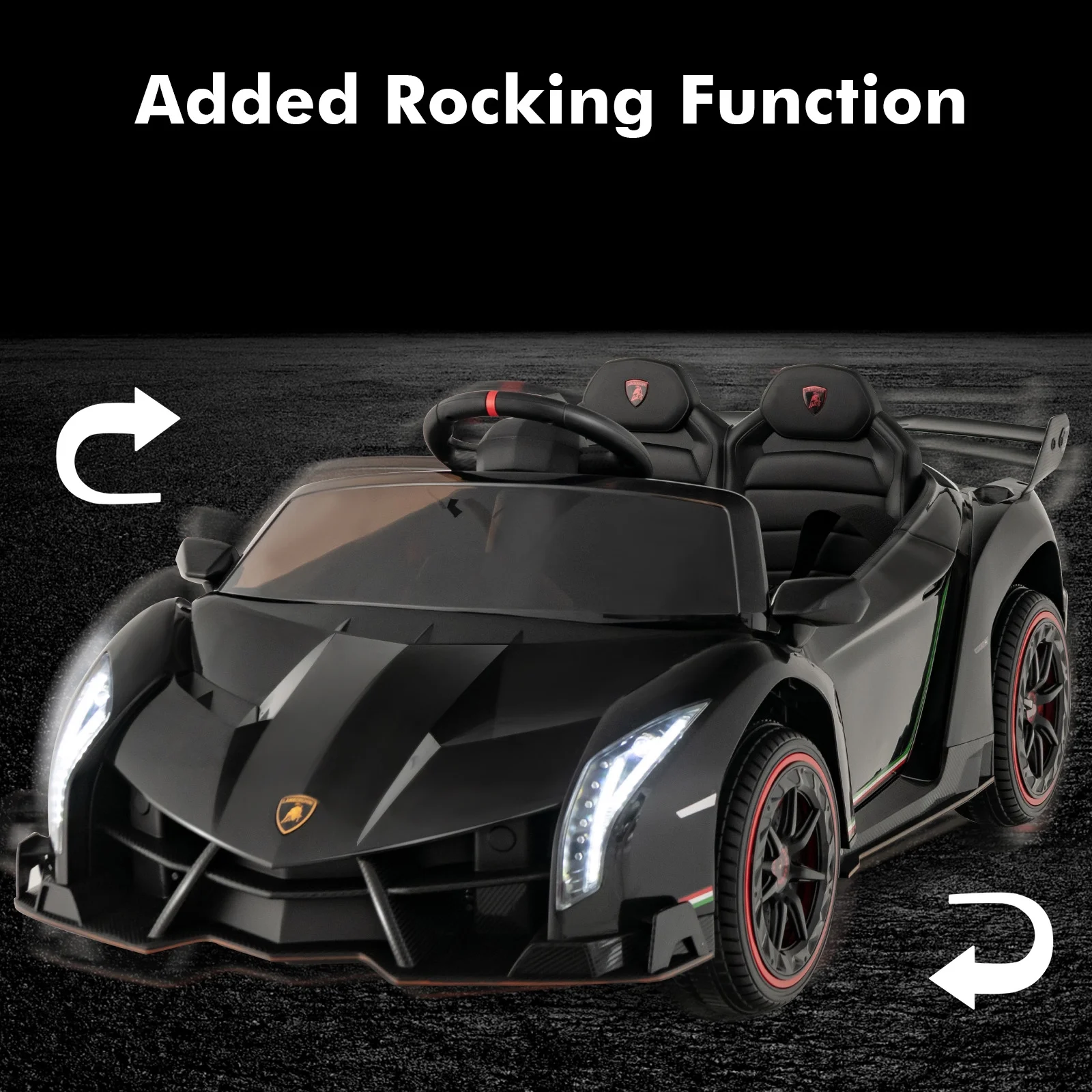 OLAKIDS 2 Seater Kids Ride on Car, 12V 4WD Licensed Lamborghini Veneno Powered Electric Vehicle with Hydraulic Doors, Rocking Mode, Adjustable Speeds