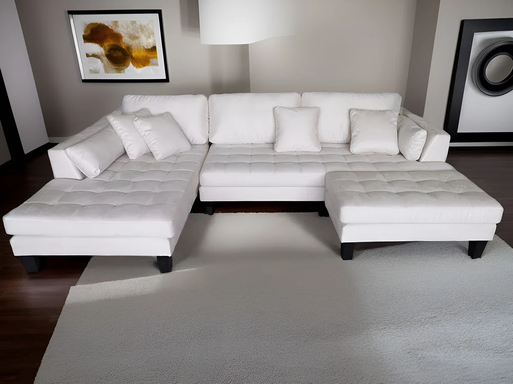 STENDMAR 3pc L Shape 120" Contemporary Cream Microfiber Sectional Sofa Chaise Ottoman S168LW
