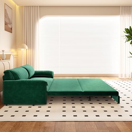 70.1" Futon Sofa Bed Queen Size, Pull Out Bed, 3-in-1 Convertible Sleeper Sofa with 2 Soft Pillows, Modern Velvet Futon Couch for Living Room