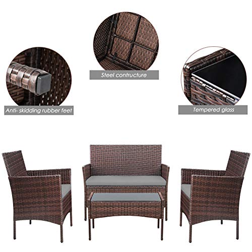 Homall 4 Pieces Outdoor Patio Furniture Sets Rattan Chair Wicker Set