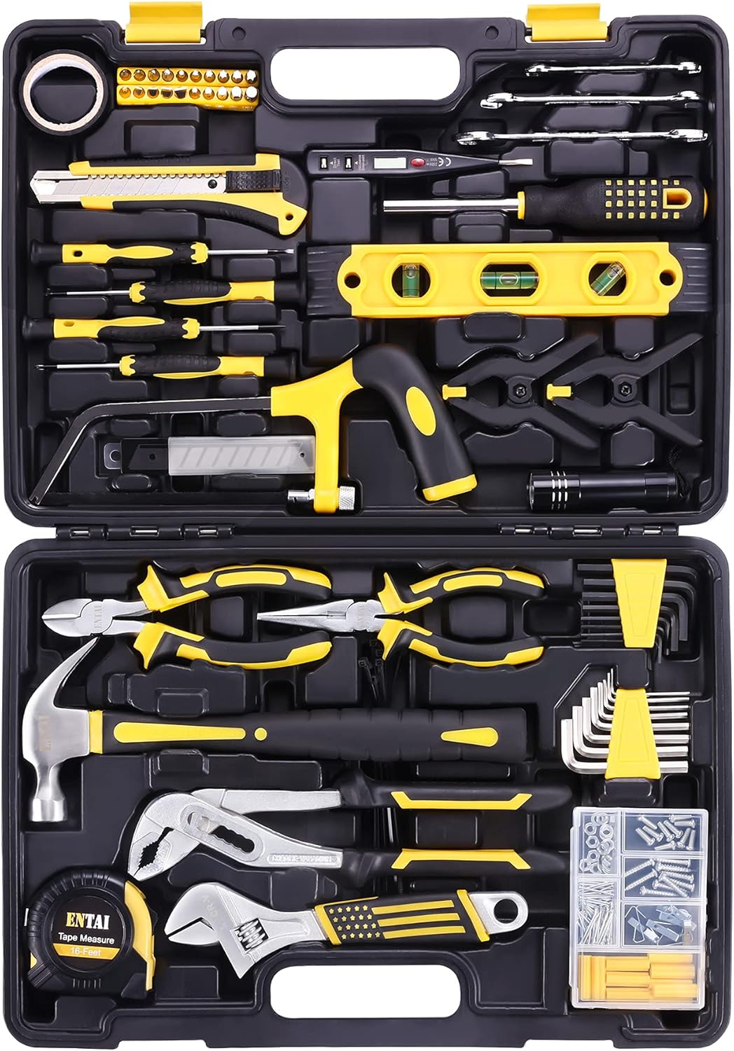 ENTAI 218-Piece Tool Kit for Home, General Household Hand Tool Set with Solid Carrying Tool Box