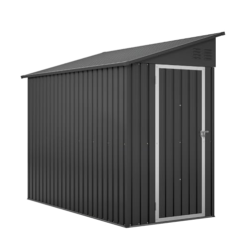 4×8 FT Outdoor Metal Storage Shed,Heavy-Duty Lean to Storage Shed with Floor Base,Garden Tool Metal Storage House W/Lockable Door and 2 Air Vents