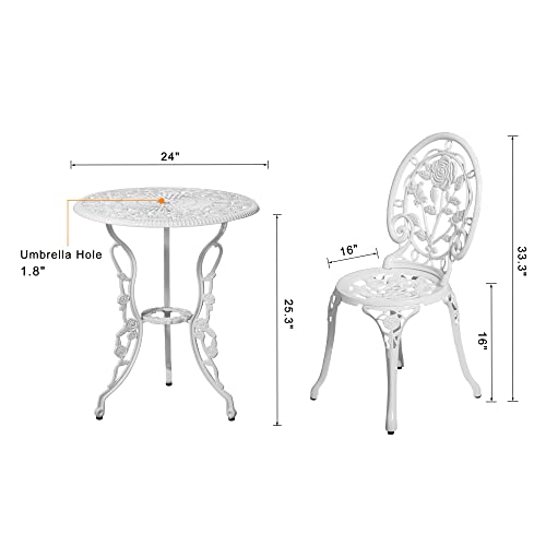 HOMEFUN Bistro Table and Chairs Set of 2 Outdoor 3 Piece Patio Set, Rose Pattern Cast Aluminum Bistro for Garden Balcony