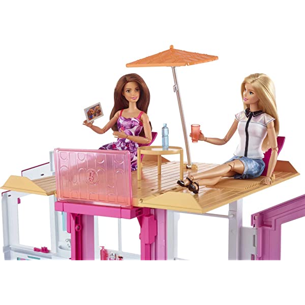 Barbie 3-Story House with Pop-Up Umbrella, [Amazon Exclusive] Townhome