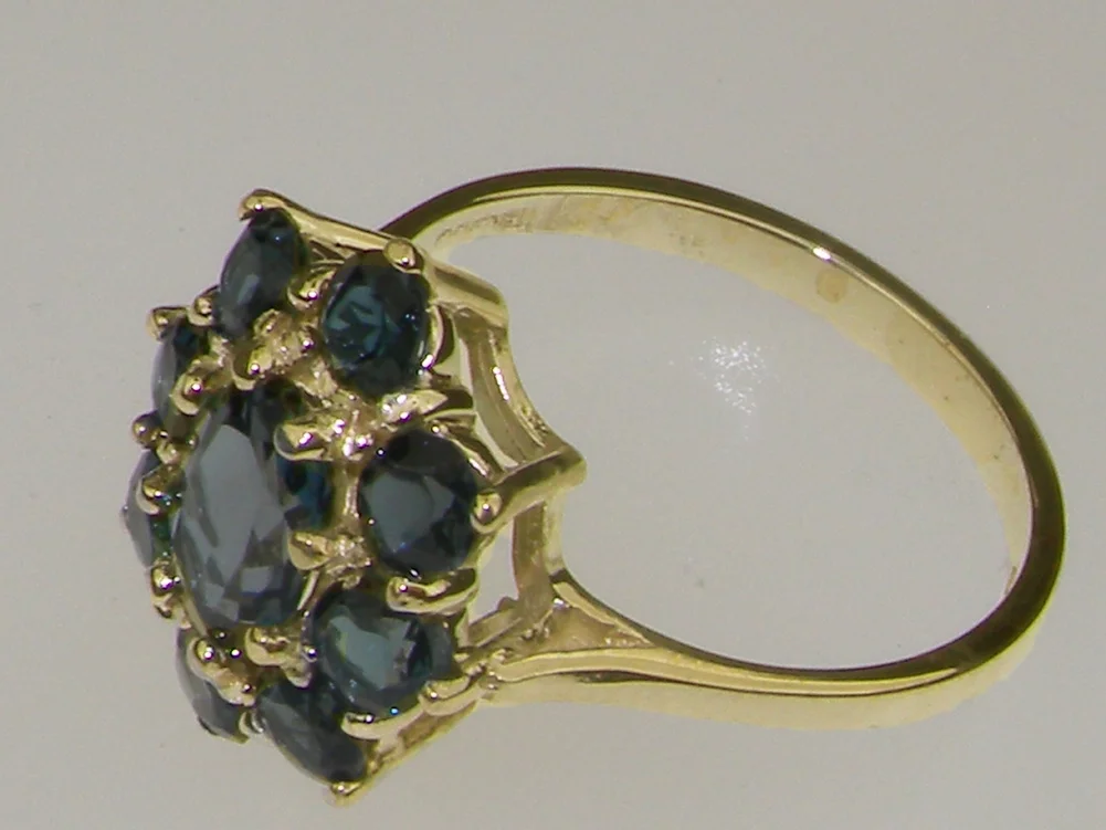 LBG British Made 10k Yellow Gold Natural London Blue Topaz Womens Statement Ring - 33 size options - Size
