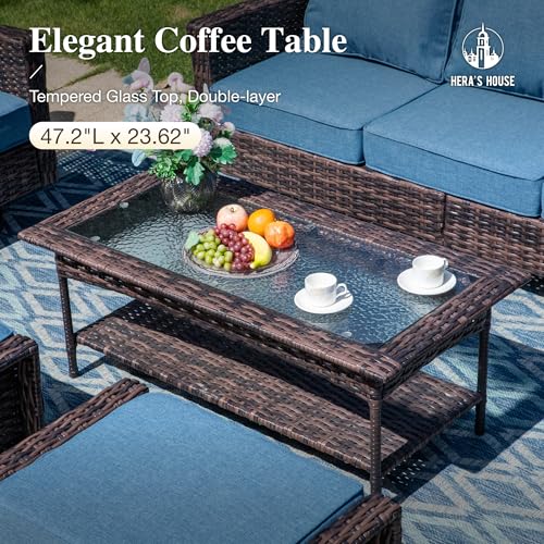HERA'S HOUSE High Back Patio Furniture Set with Swivel Chairs, Outdoor Wicker Conversation Sets with 5.5" Comfy Cushions, 4 Piece Outside Sofa Sets