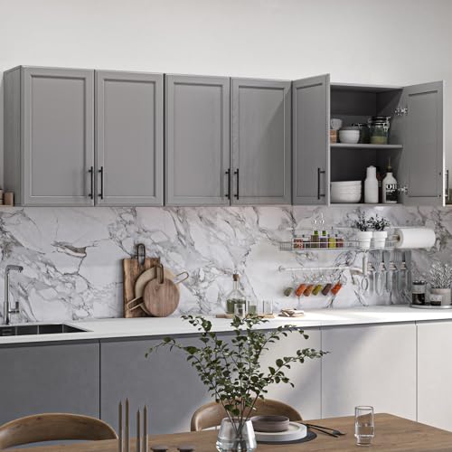 Wall Storage Cabinet - Kitchen Laundry Wall Amount Cabinet with Two Shaker Doors and Shelf, in Grey, 24'Wx2 Pcs
