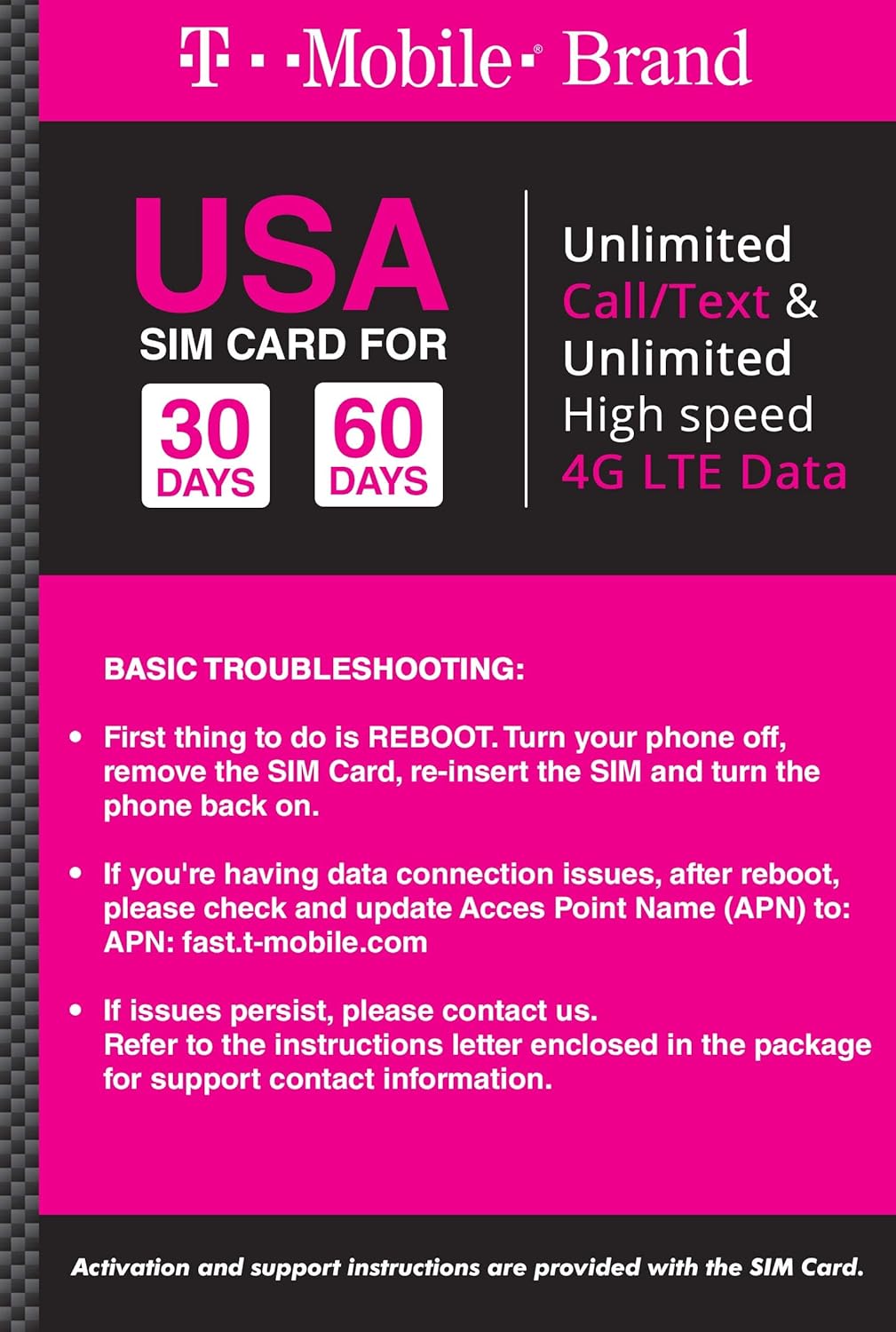 T-mobile Brand USA Prepaid Travel SIM Card Unlimited Call